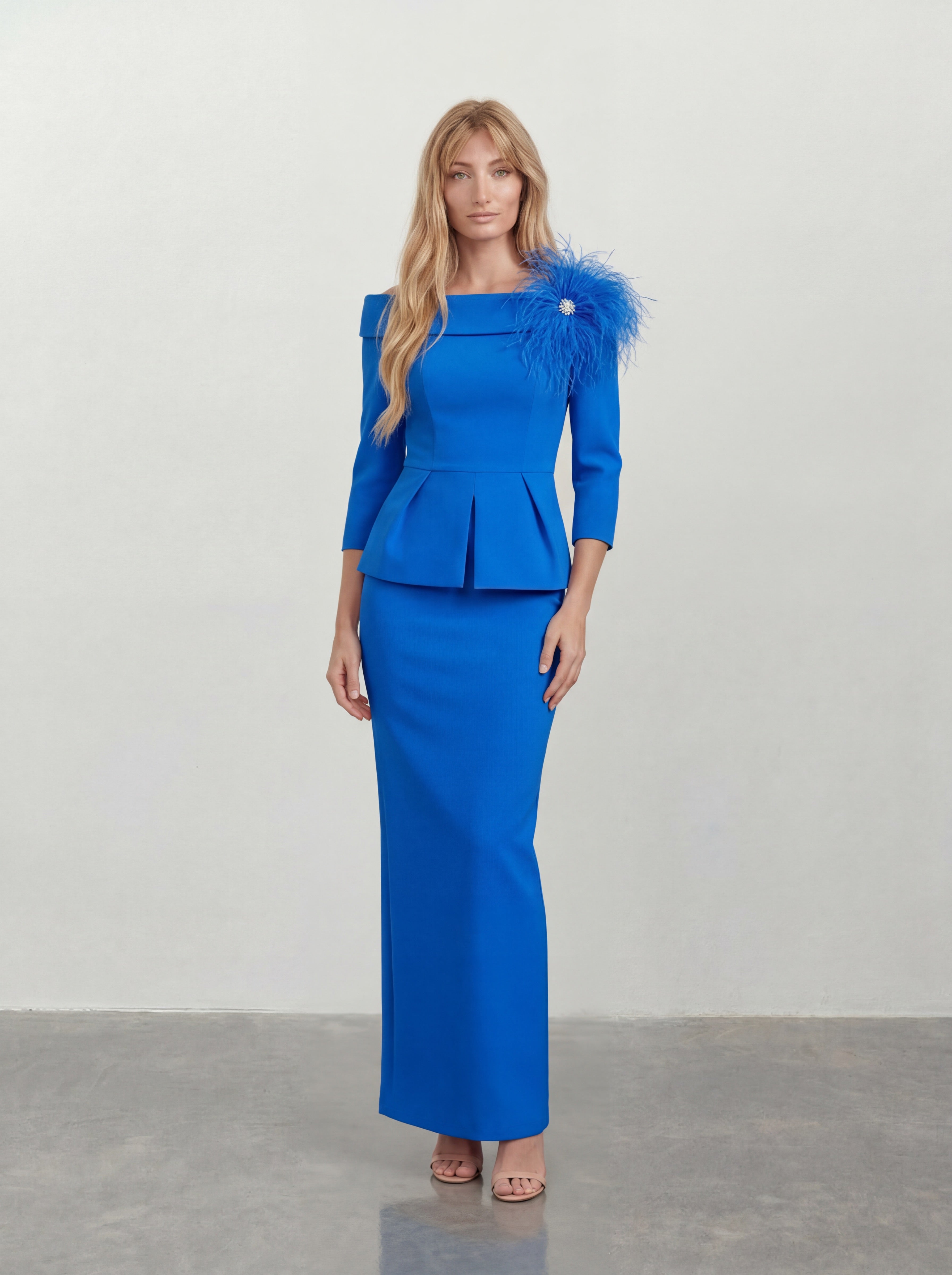 Granatowa Sukienka Maxi Z Baskinką – Granatowy – przód